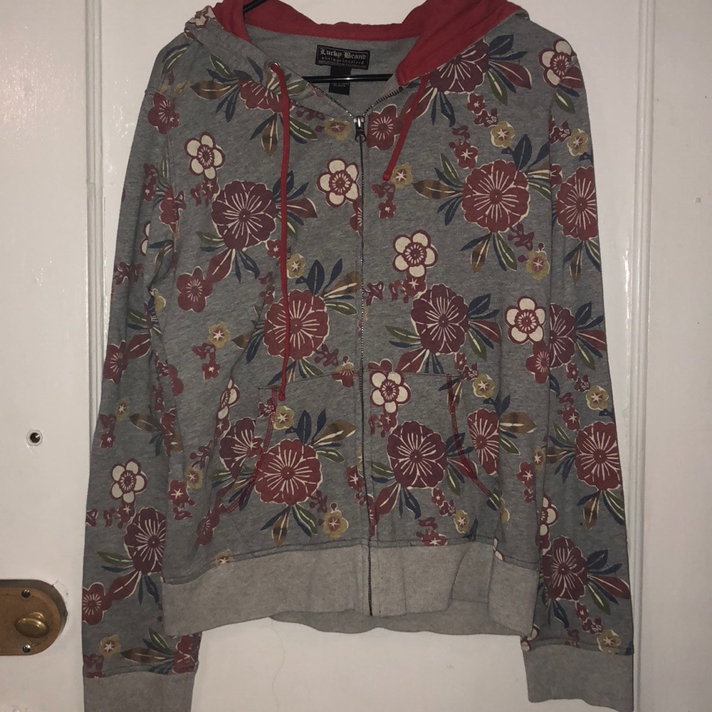 Lucky Brand zip up tropical flower hoodie